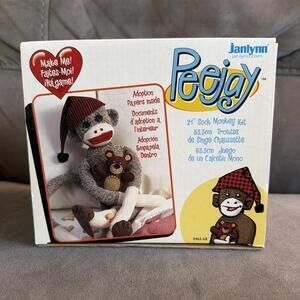 VTG Peejay 21" Sock Monkey & Bear Sewing Craft Kit w/Adoption paper '07 #0465-68